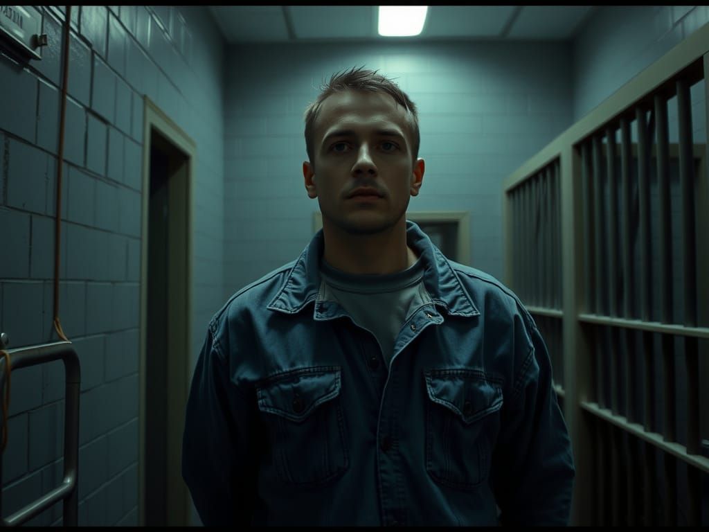 Gritty Jail Cell Scene in Film Noir Style