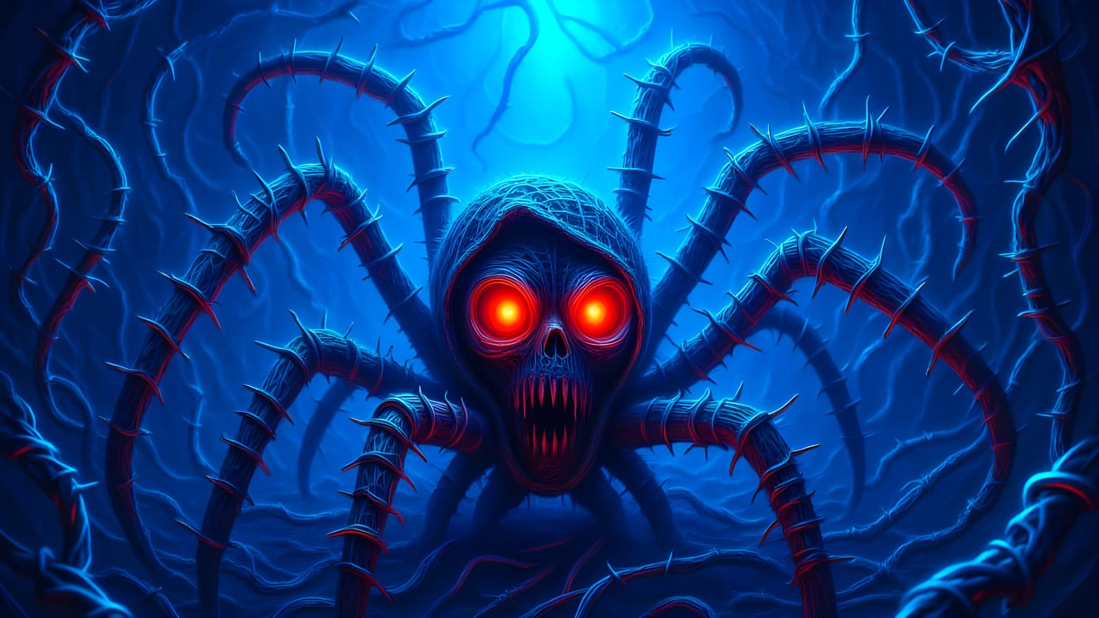 Voodoo Zombie Spider in Barbed Wire Web