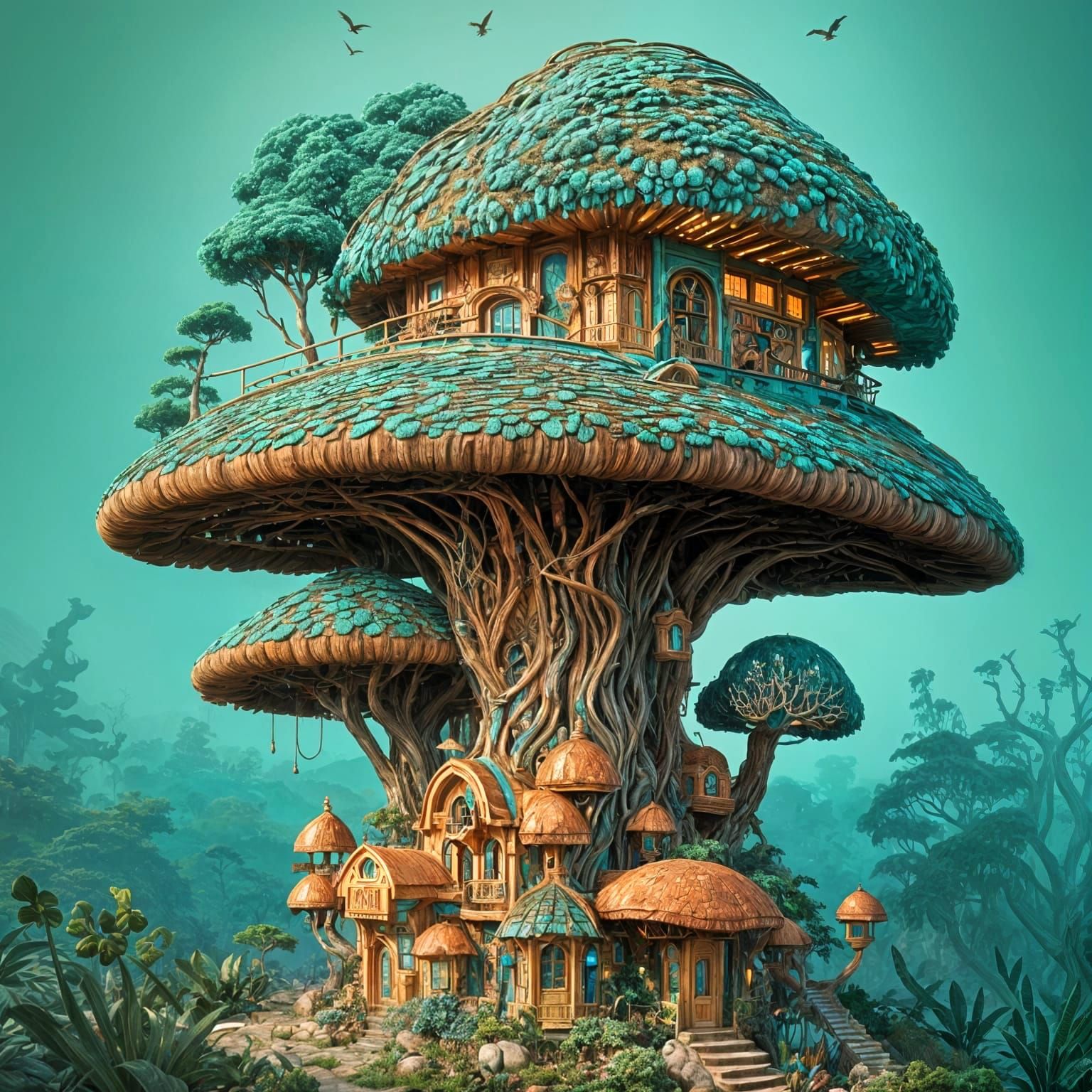 Elegant Copper Wonderlands: A Turquoise Jade Treehouse of Dr...