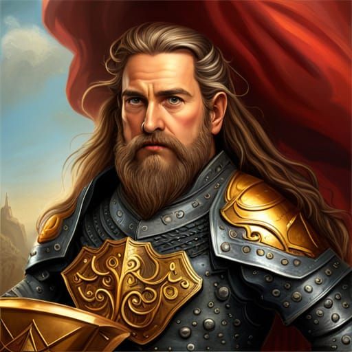 Dwarf Knight in Futuristic Armor at Flea Market