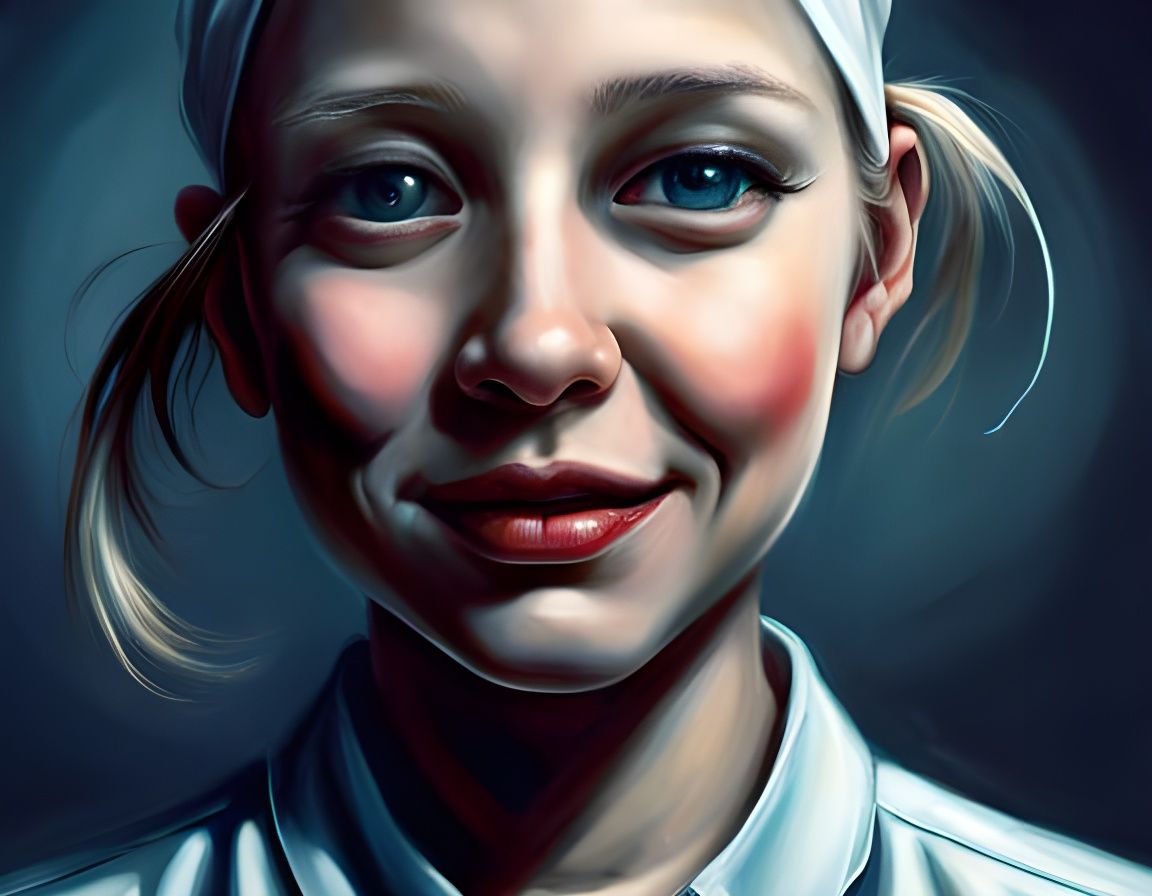 Sinister Smiling Girl, Photorealistic Painting