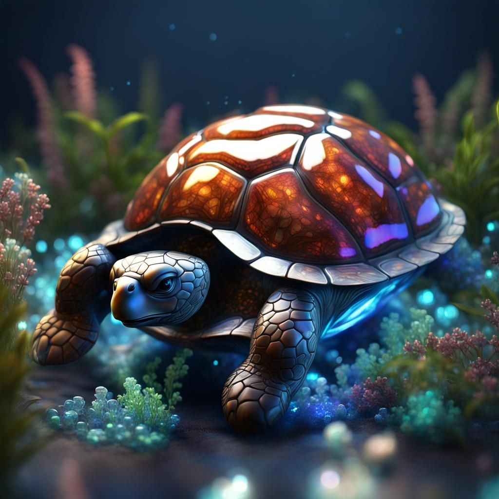 Bioluminescent Turtle Shell Crystal Sculpture