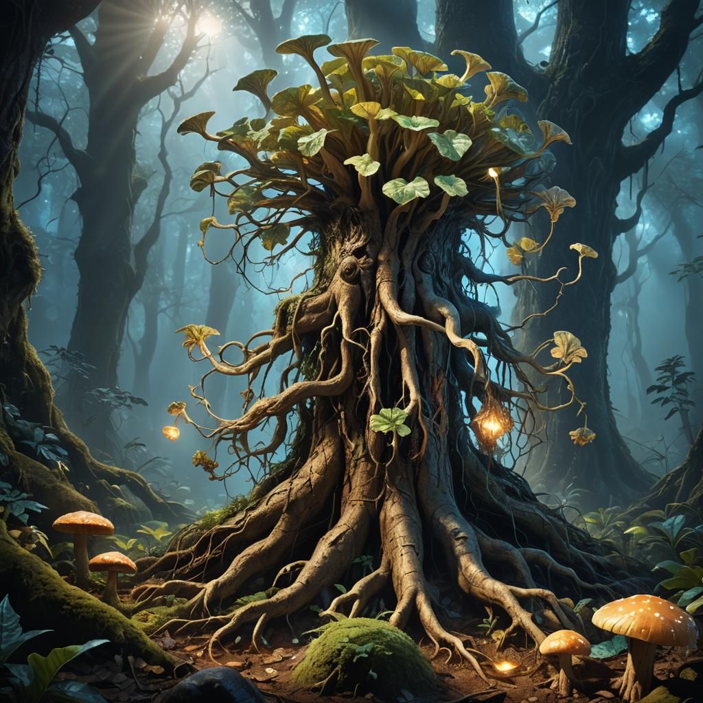 Mystical Mandrake in Ancient Forest: Digital Matte Painting