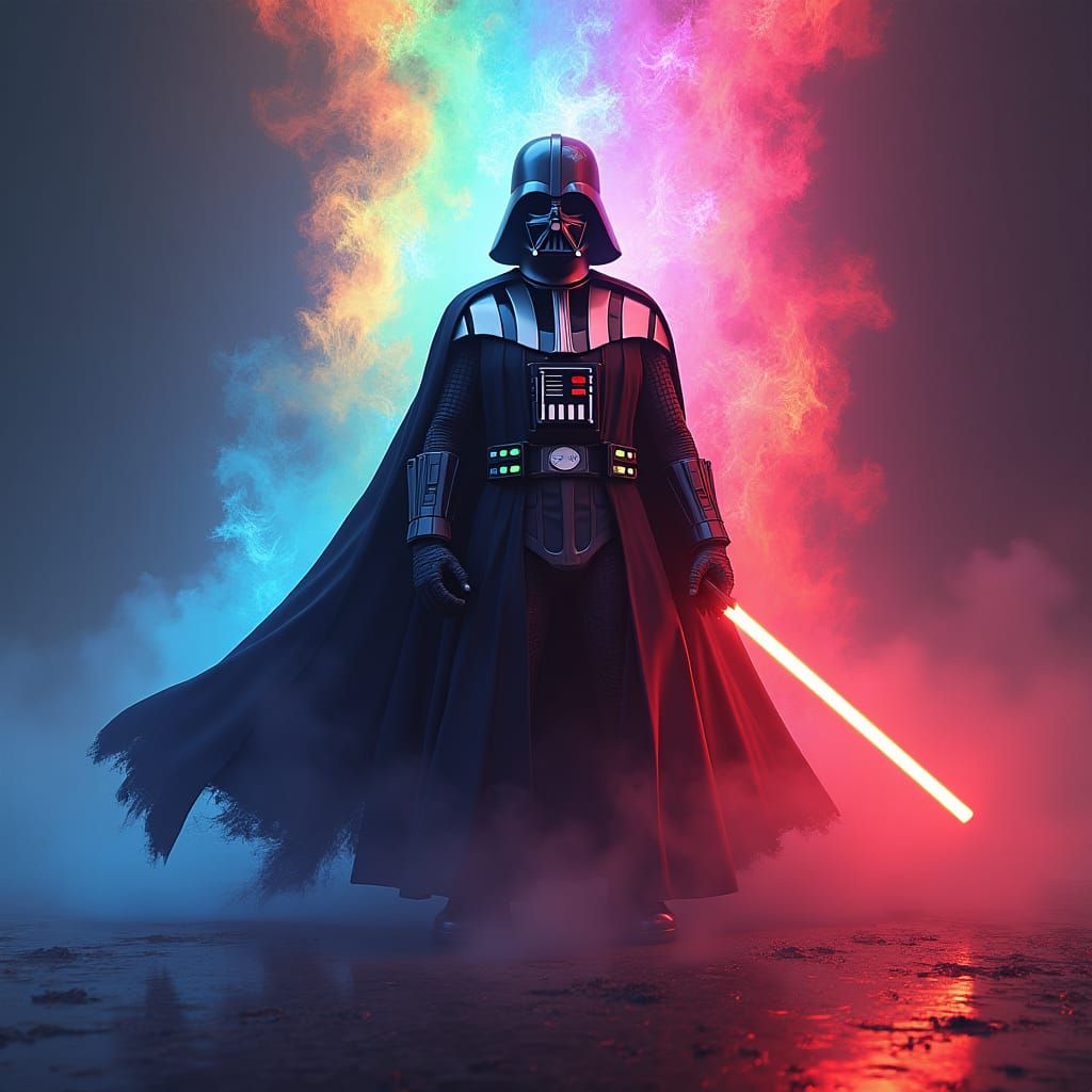 Darth Vader in Iridescent Rainbow Aura: Digital Art