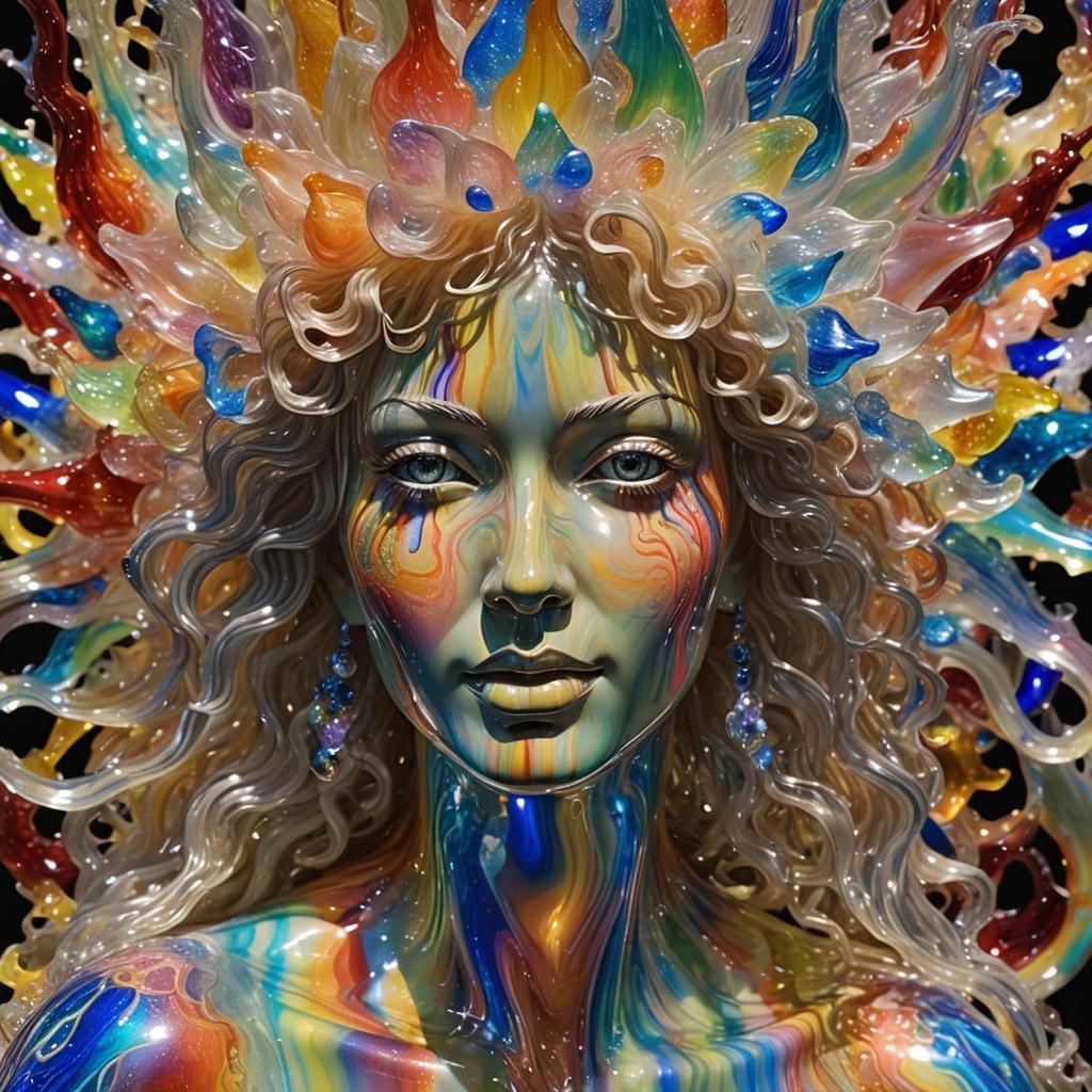 Rainbow Glass Goddess Sculpture in Dichroic Style