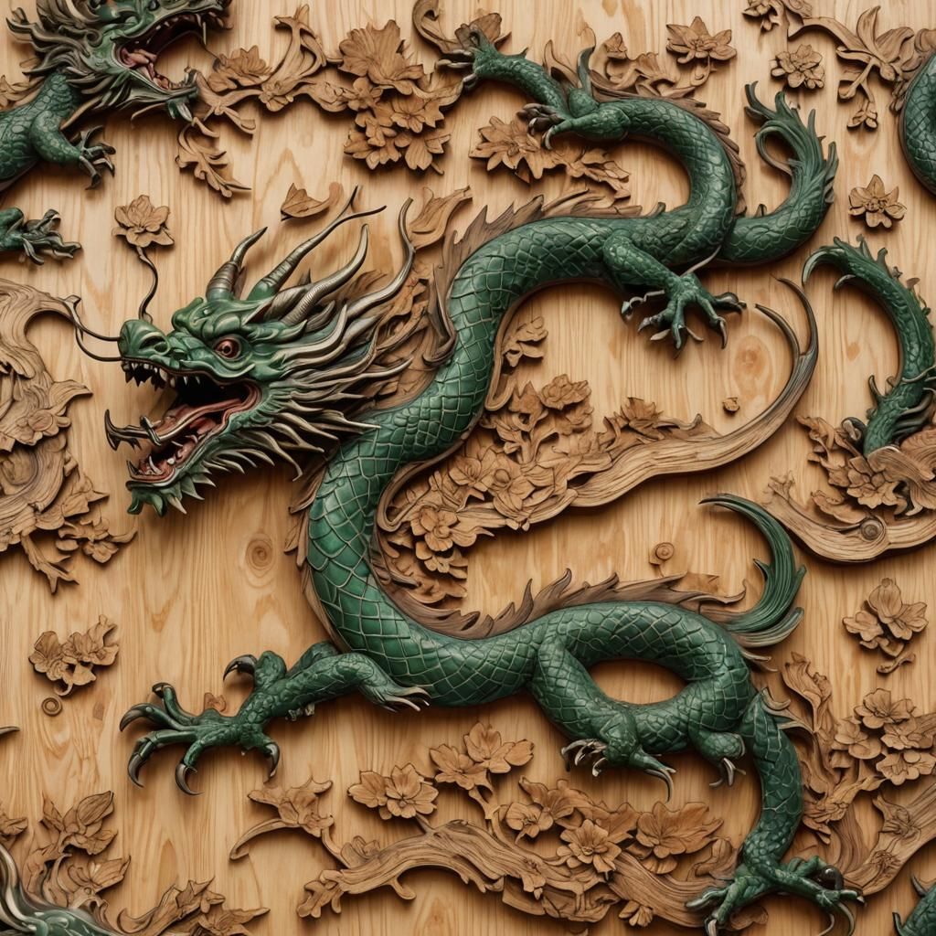 Japanese Dragon Sculpture in Carved Wood
