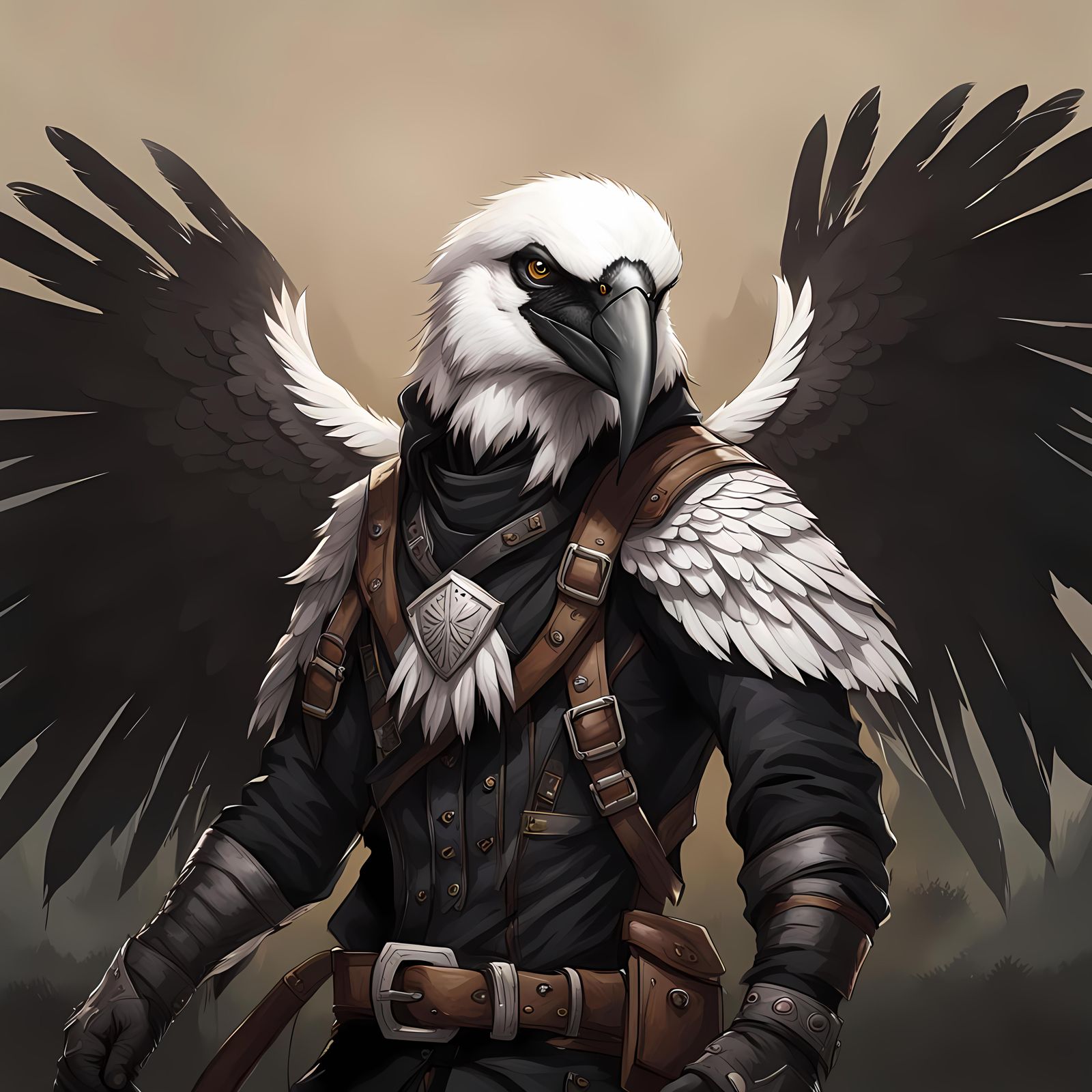 Aarakocra Ranger/Rogue Portrait in Black Leather