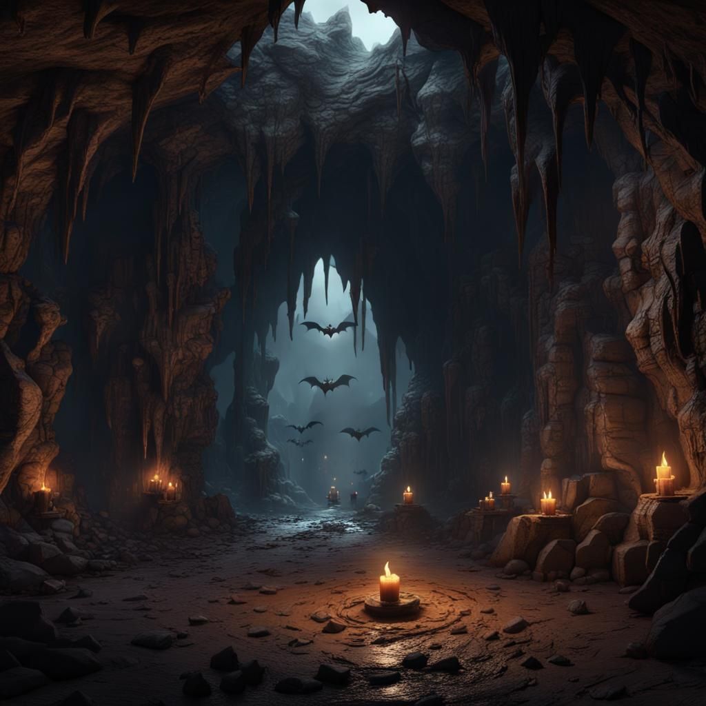 Dark Cave with Monster in Fantasy Concept Art