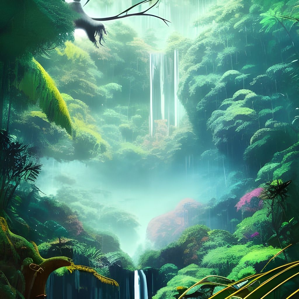 Magical Jungle Waterfall in Cinematic Digital Art