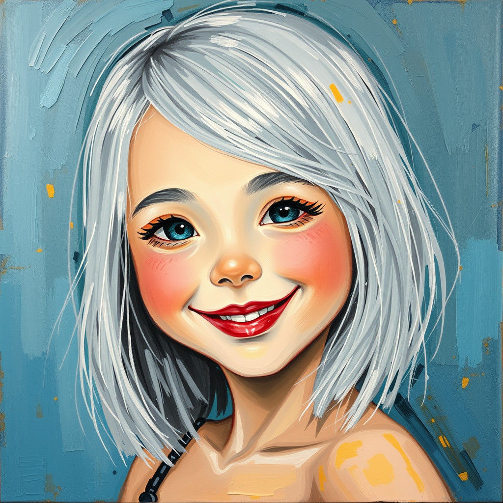 Silver-Haired Girl Portrait in Neo-Impressionist Impasto Sty...
