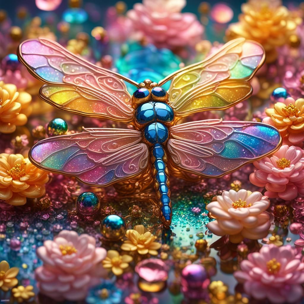 Enameled Glass Dragonfly Fairy Figurine: Digital Illustratio...