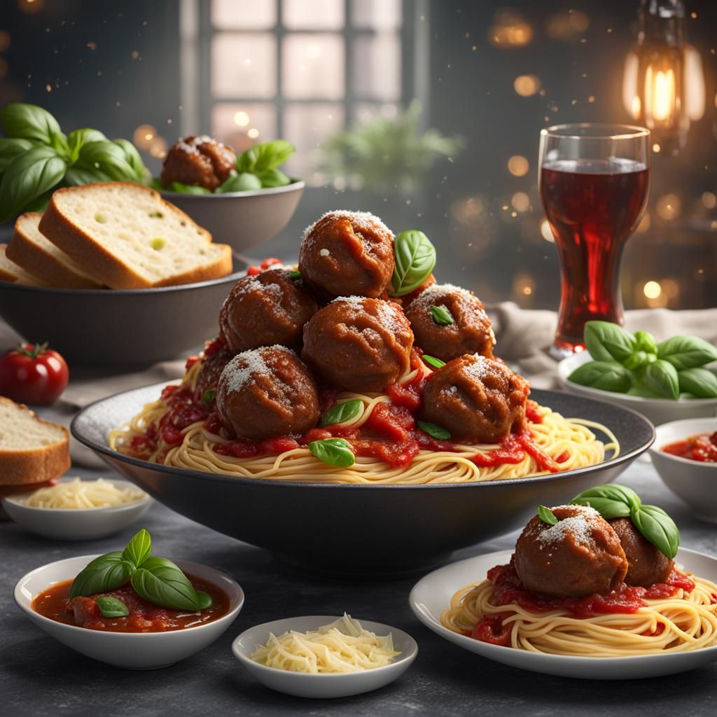 Spaghetti and Meatballs Still Life: Matte Painting Style