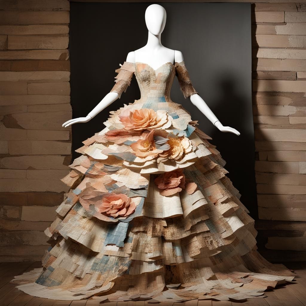 Fine Art Paper Collage :  Rustic Tiered Ripped Paper  Ball G...