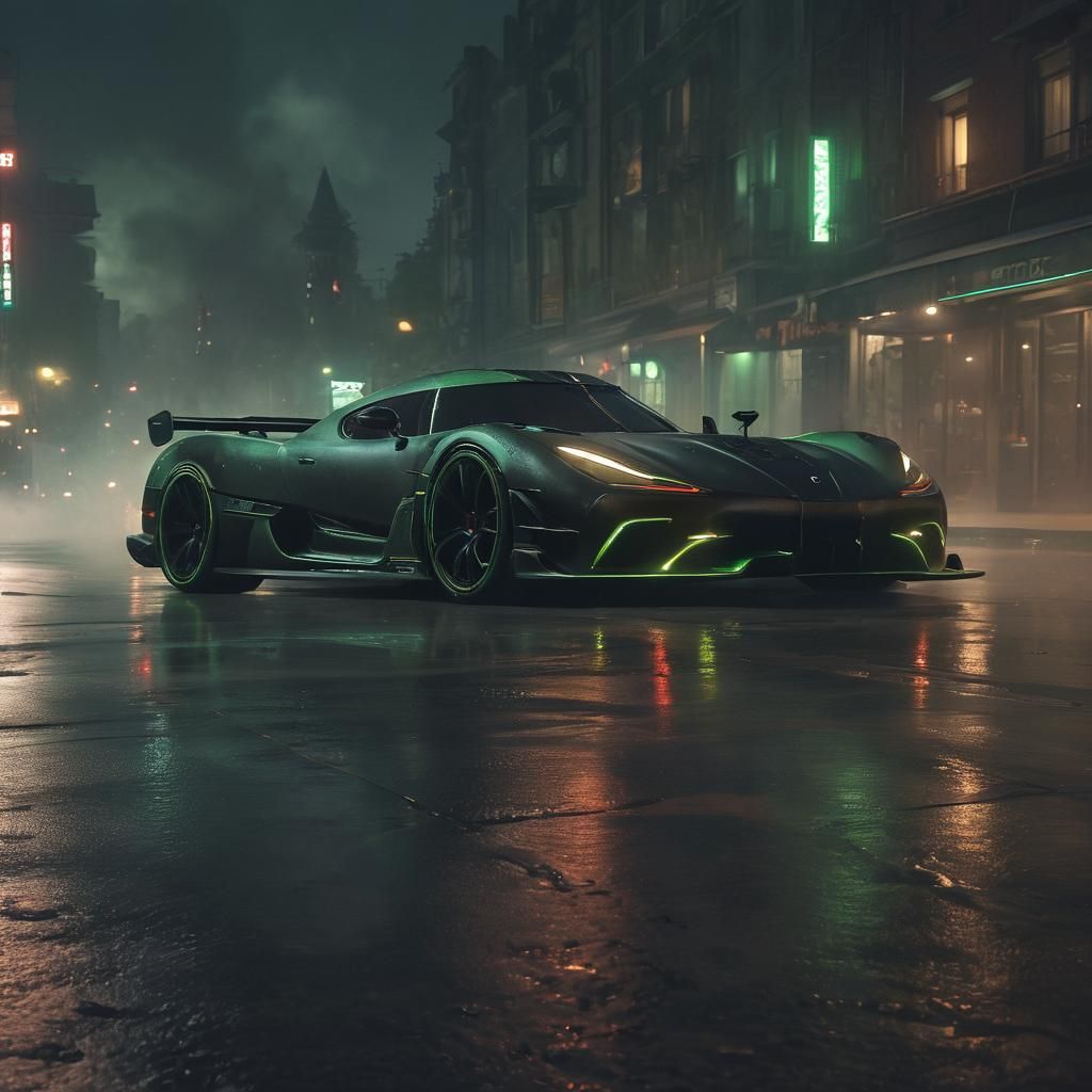 Koenigsegg Jesko Drifting Through Neon City at Night