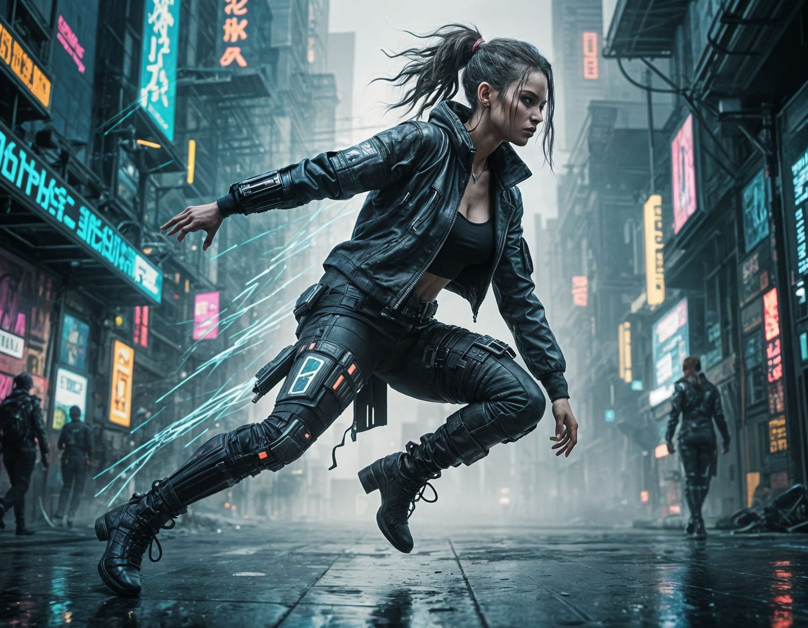 Cyberpunk Woman Glitching into Pixels