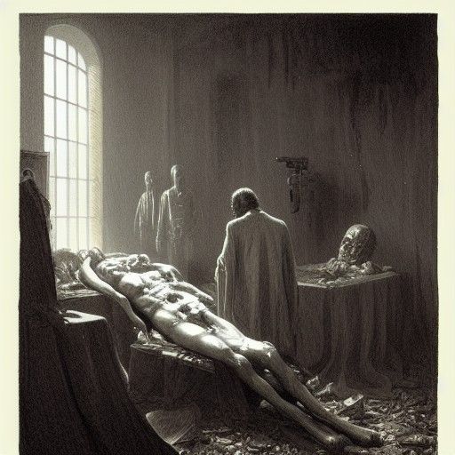 Ultrarealistic Autopsy Scene in Dark Romantic Style
