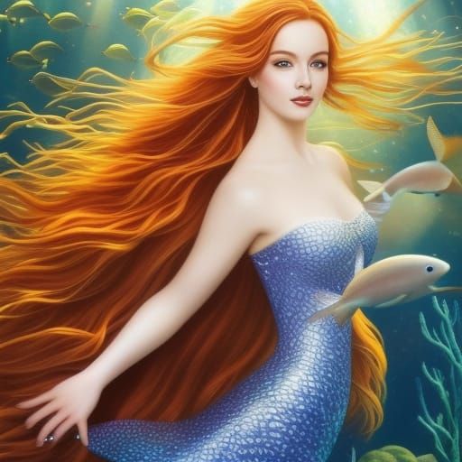 Mermaid in Mystical Underwater Kingdom Painting