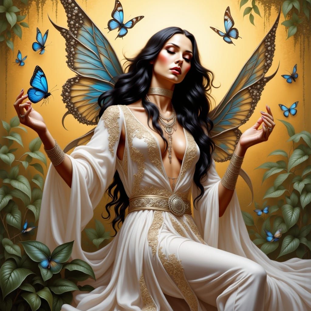 Ethereal Moment: Woman Releases Delicate Butterfly in Golden...