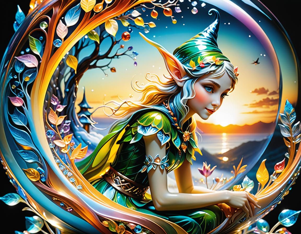 Glass Elf Figurine in Dual Exposure Landscape