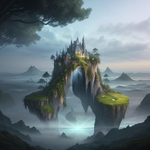 Dreamlike Floating Island Portal: Ethereal 3D Landscape