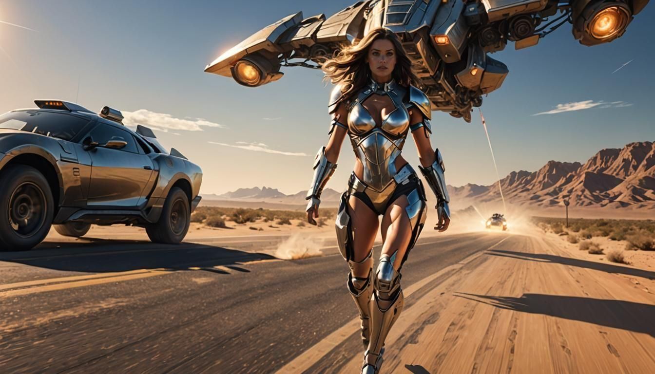 Futuristic Desert Runner: Cinematic Film Still