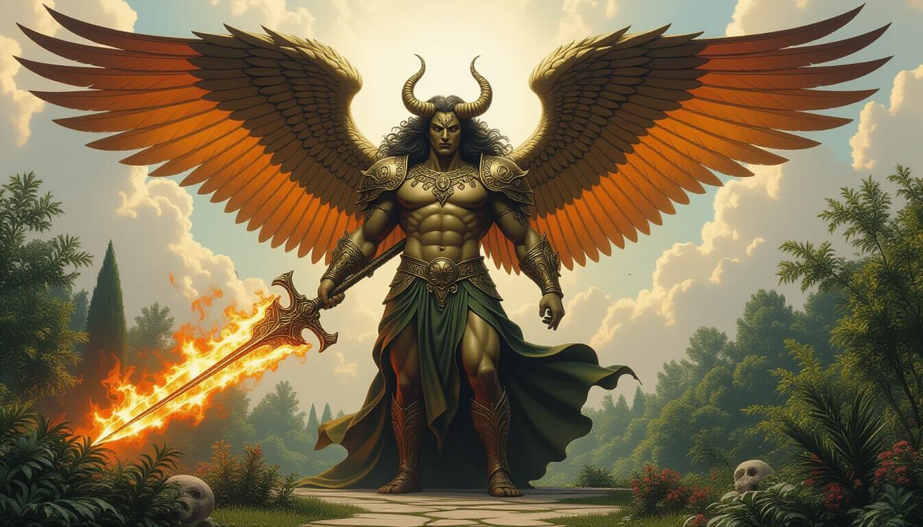 Colossal Cherubim Guardian with Flaming Sword
