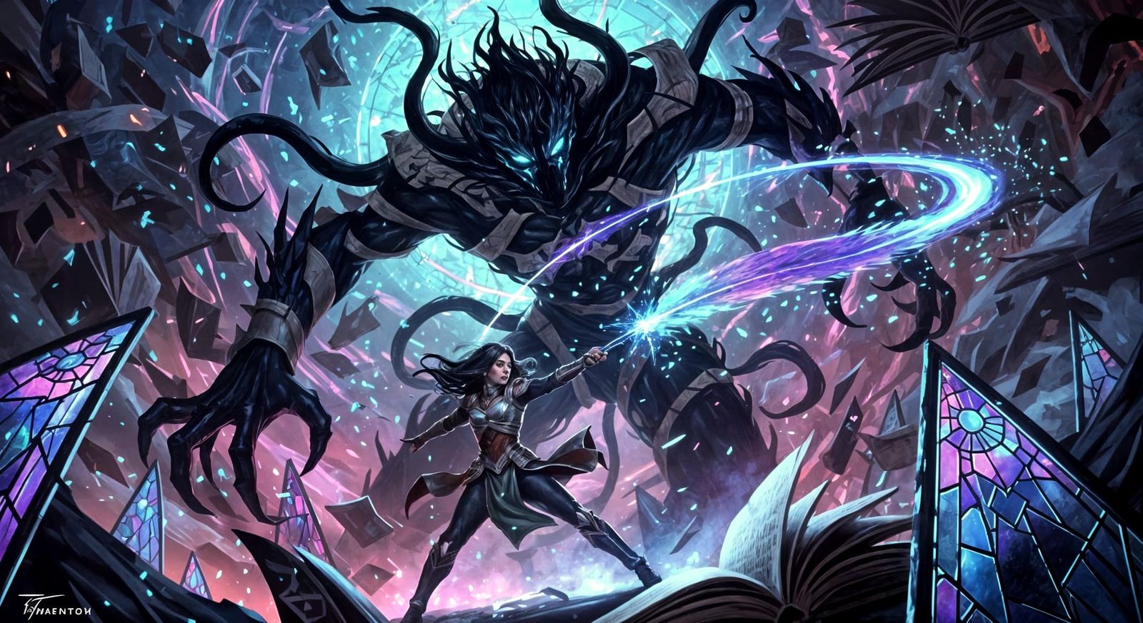 Digital Painting: Figure Battles Shadowy Ink Entity