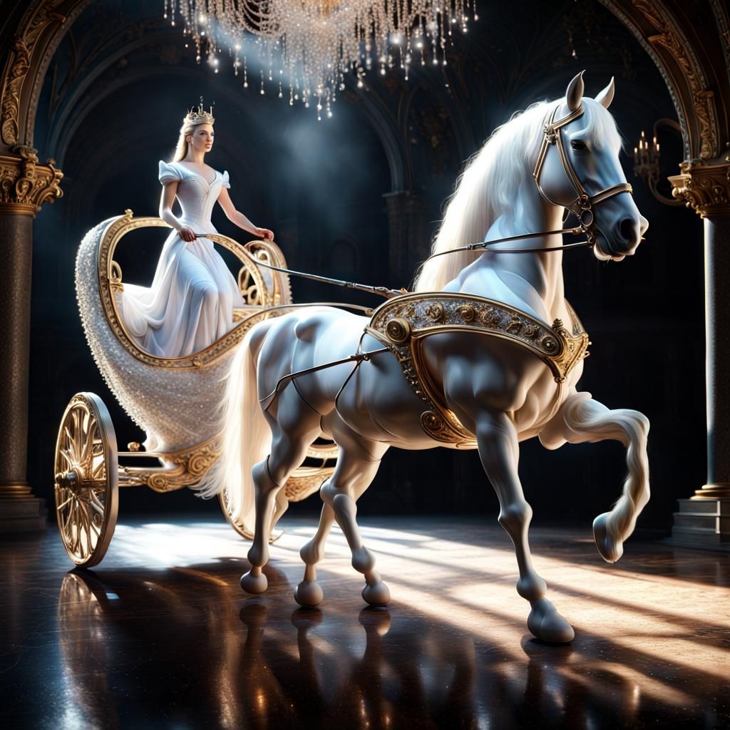 Epic Cinderella Crystal Chariot with White Horse