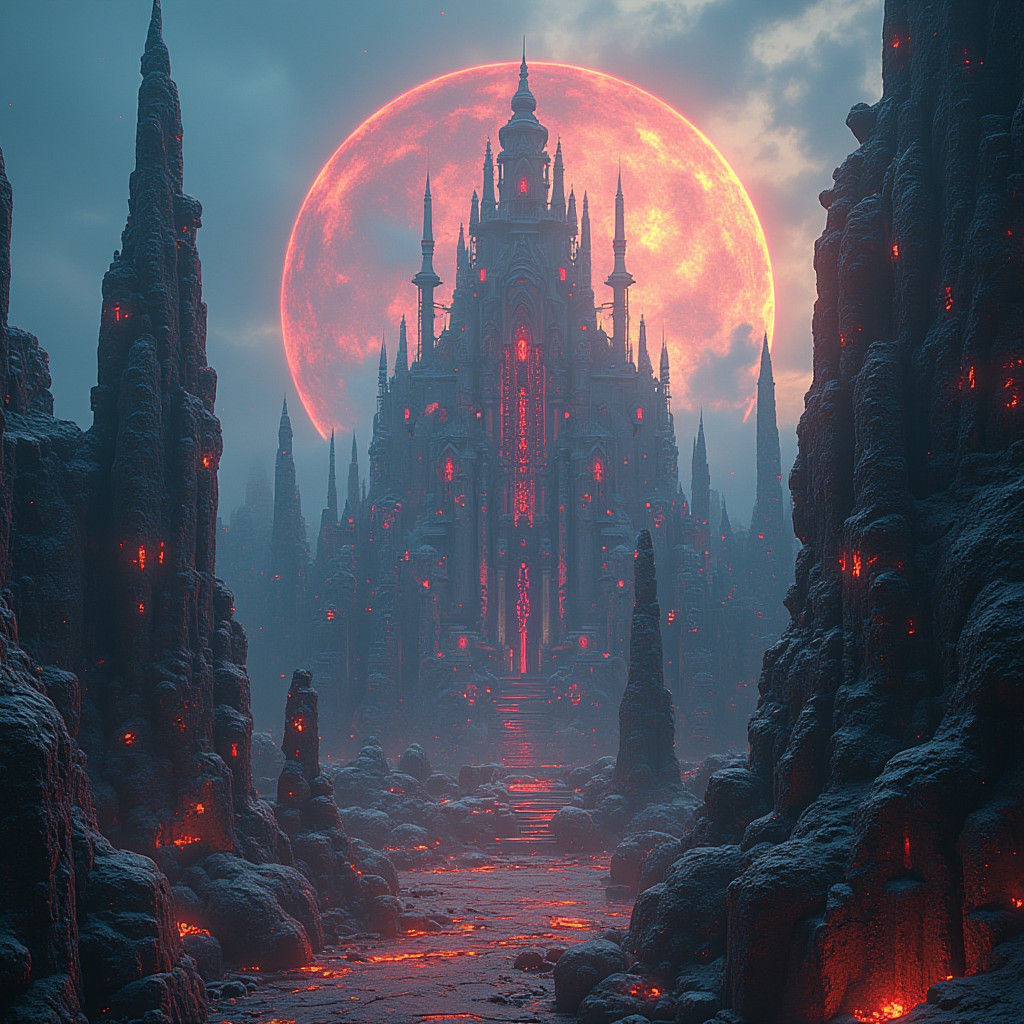 Cyberpunk City Inside a Volcano: Matte Painting