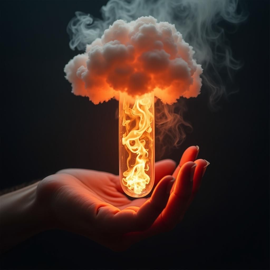 Fiery Mushroom Cloud Erupts Inside Transparent Capsule