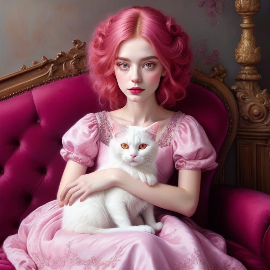 Girl with white cat, inspired by Tim Burton