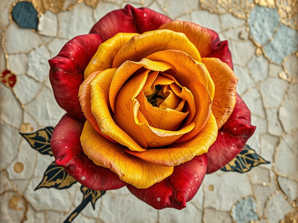 Kintsugi Rose Cubism with Goldenpunk Filigree