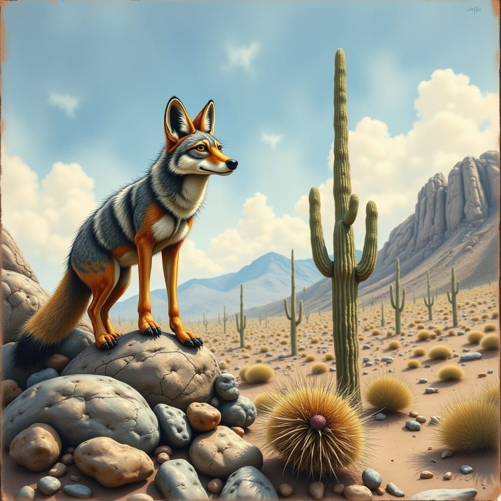 Coyote in Arizona Desert, Western Art Style