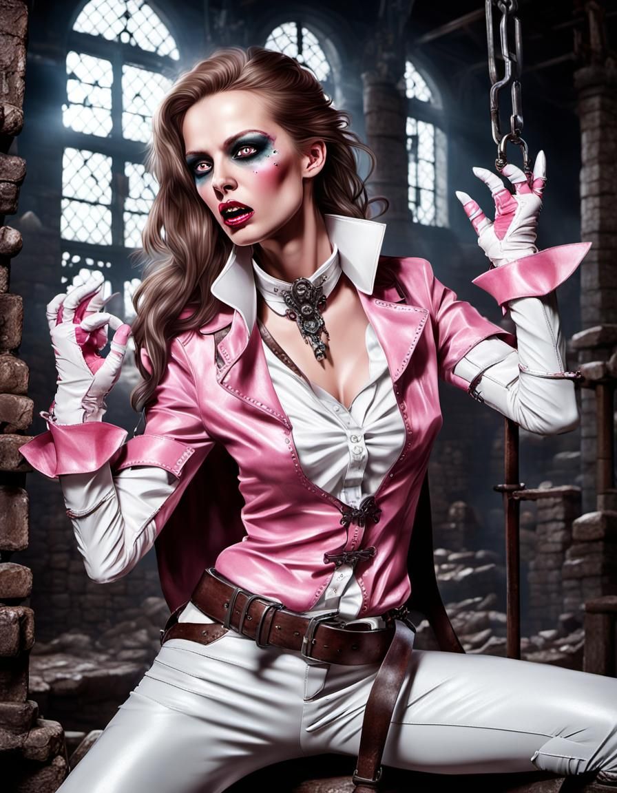 Woman Attacked by Zombie in Dungeon, Sci-Fi Style