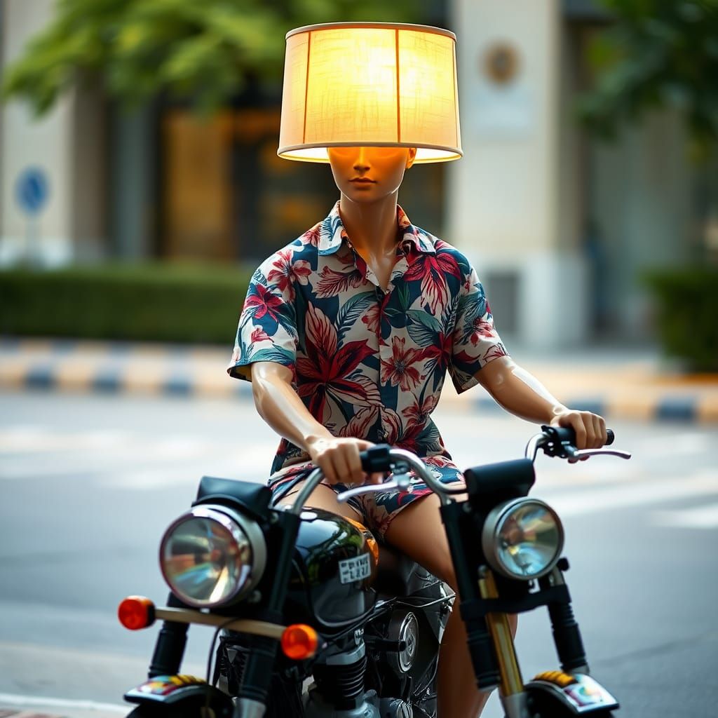 Mannequin Motorbike Rider with Lampshade Head