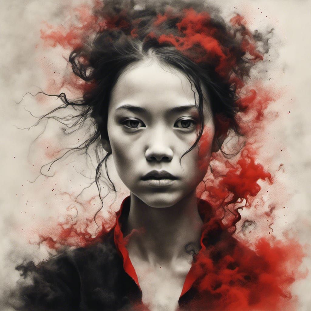 Minimalist Portrait of a Girl in Red and Black