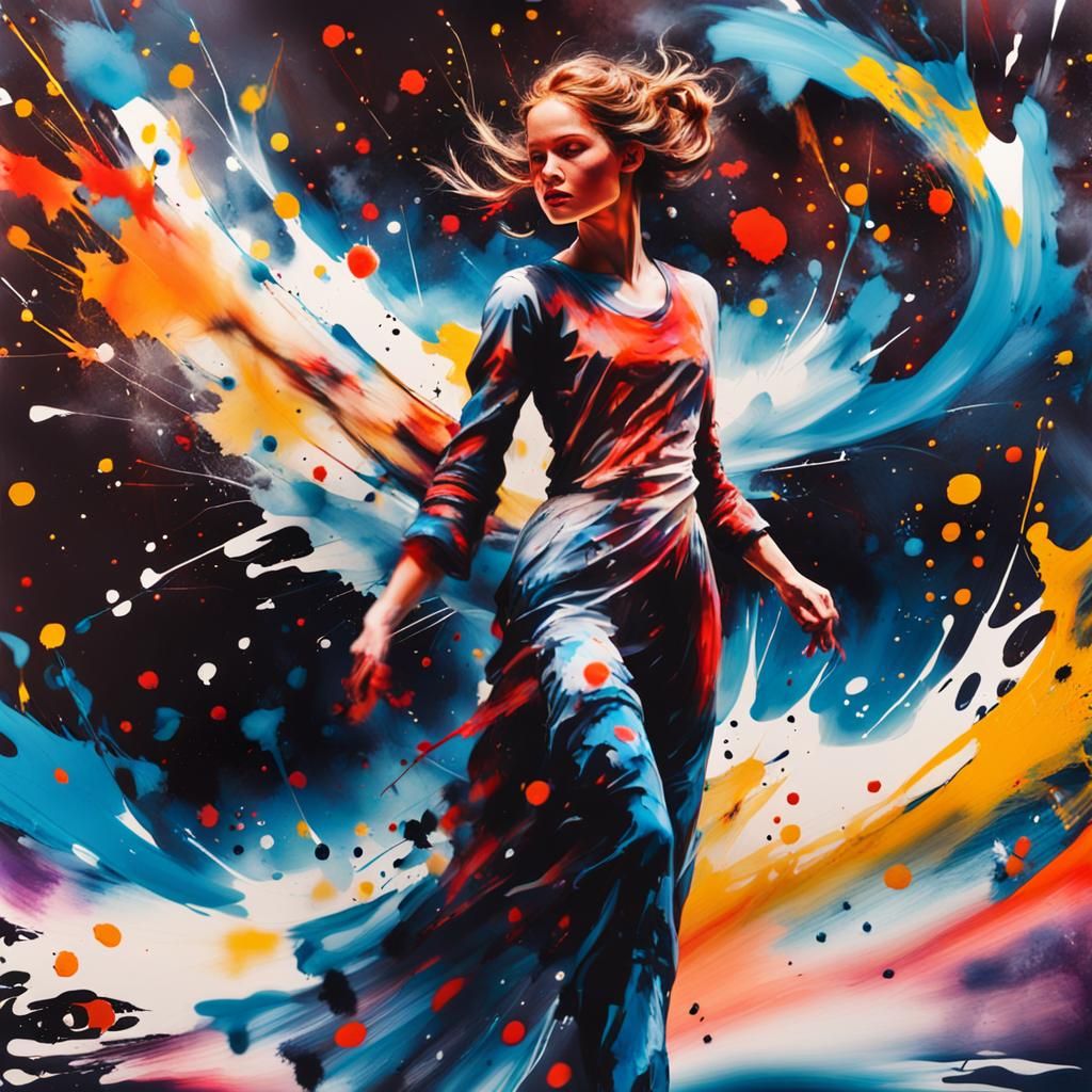 Abstract Ink Splatter Art on Canvas