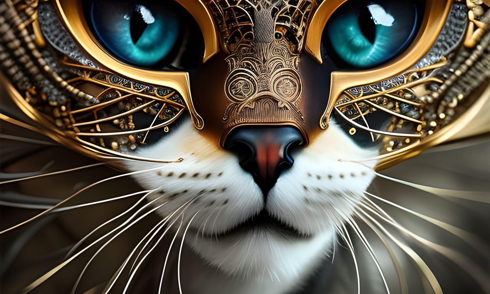 Armored Steampunk Cat Portrait in Fantasycore Style