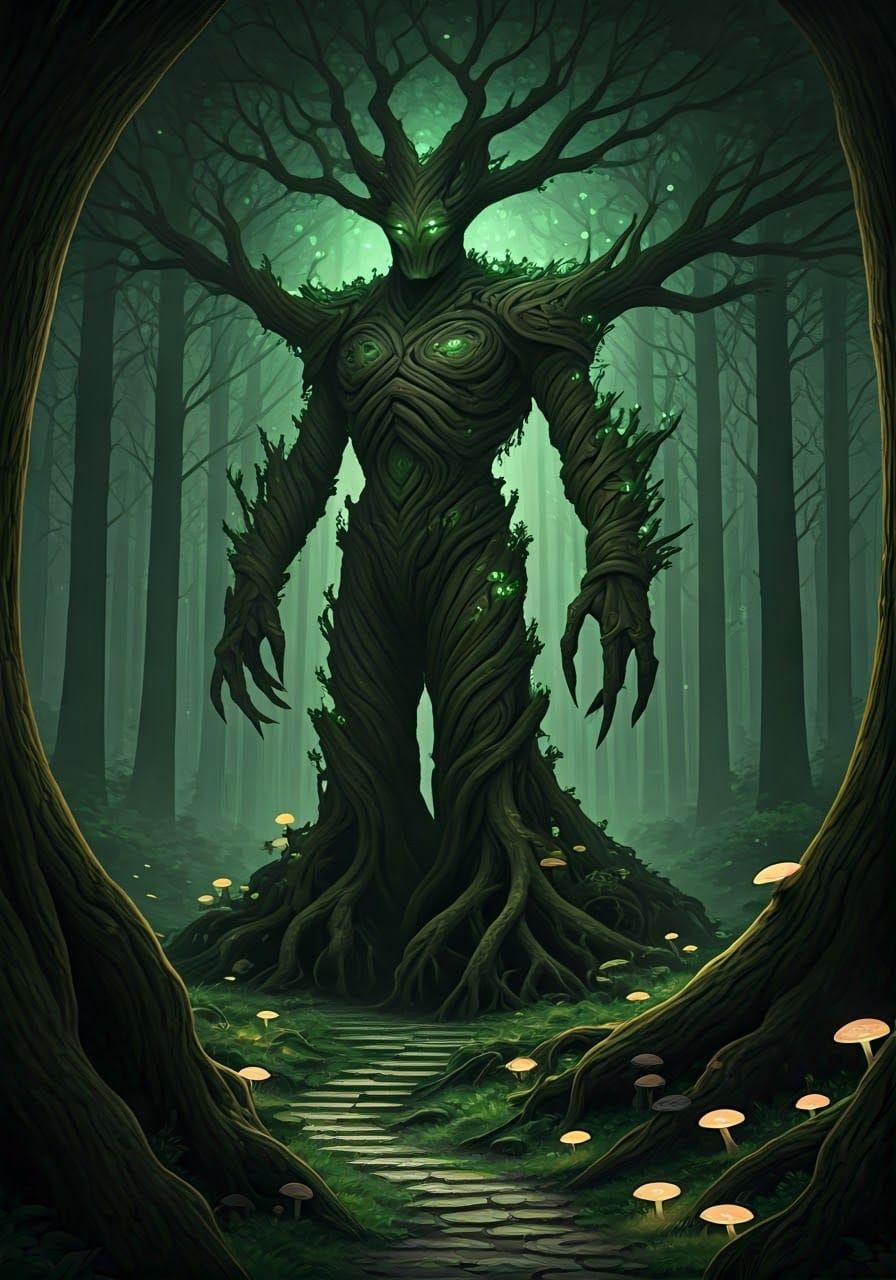 Mystical Forest Guardian Emerges from Ancient Tree