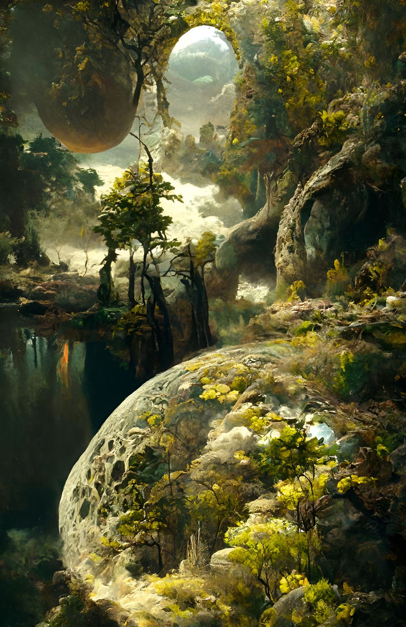 Mystical Alien Landscape with Glowing Flora