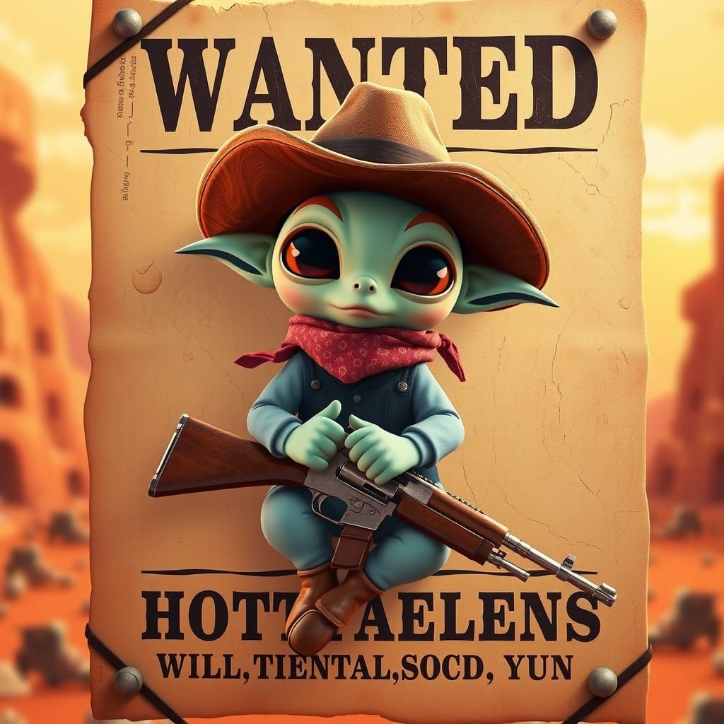 Baby Alien Cowboy Outlaw in Anime Style