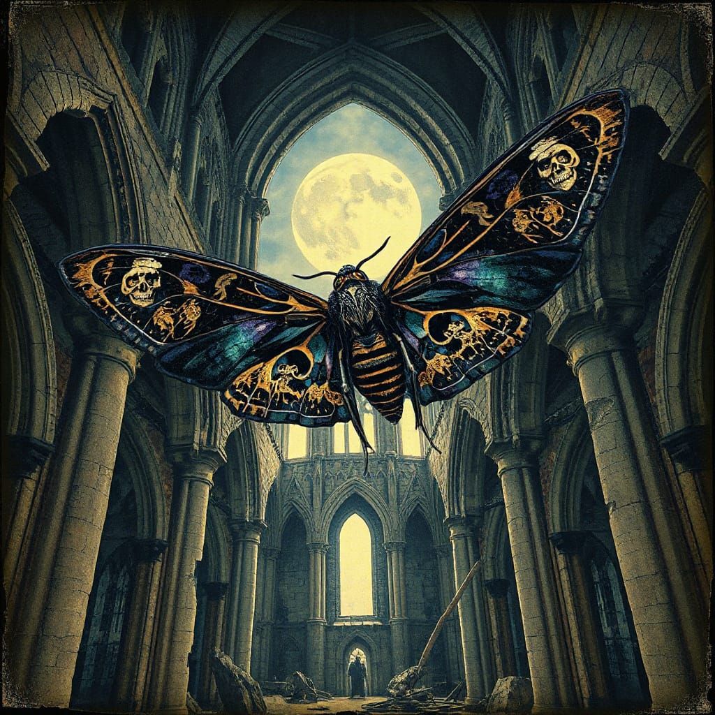 Ethereal Spirit Moth in Gothic Cathedral: Golden Age Illustr...