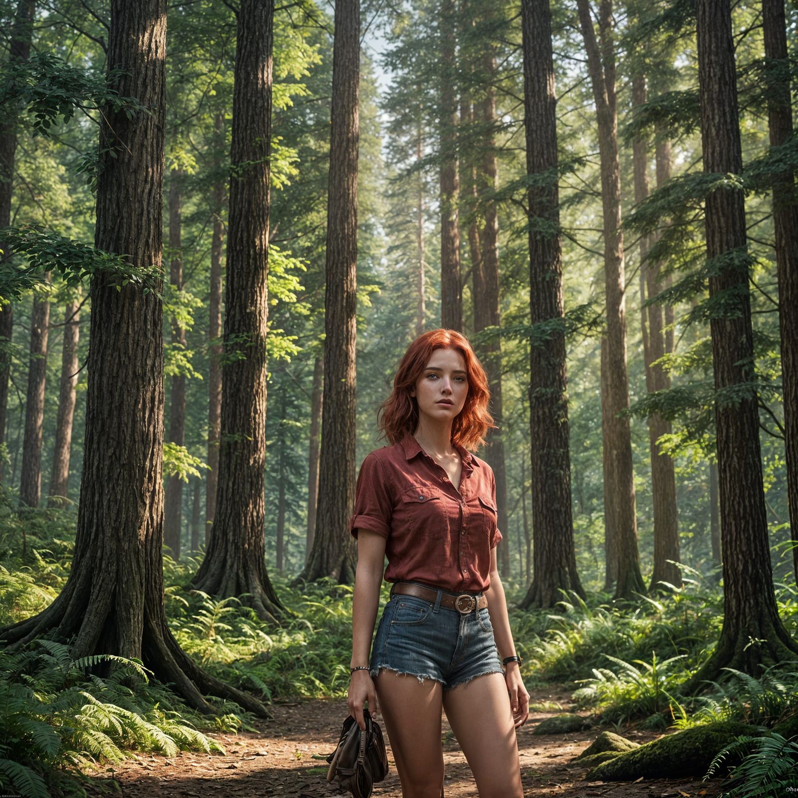 Red-Haired Girl in Forest: Fantasy Concept Art