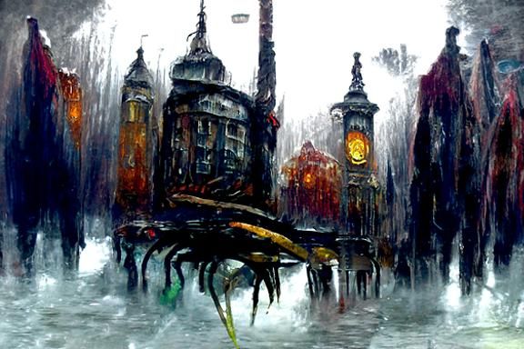 Lovecraftian Horrors in Rainy London, Afremov Style