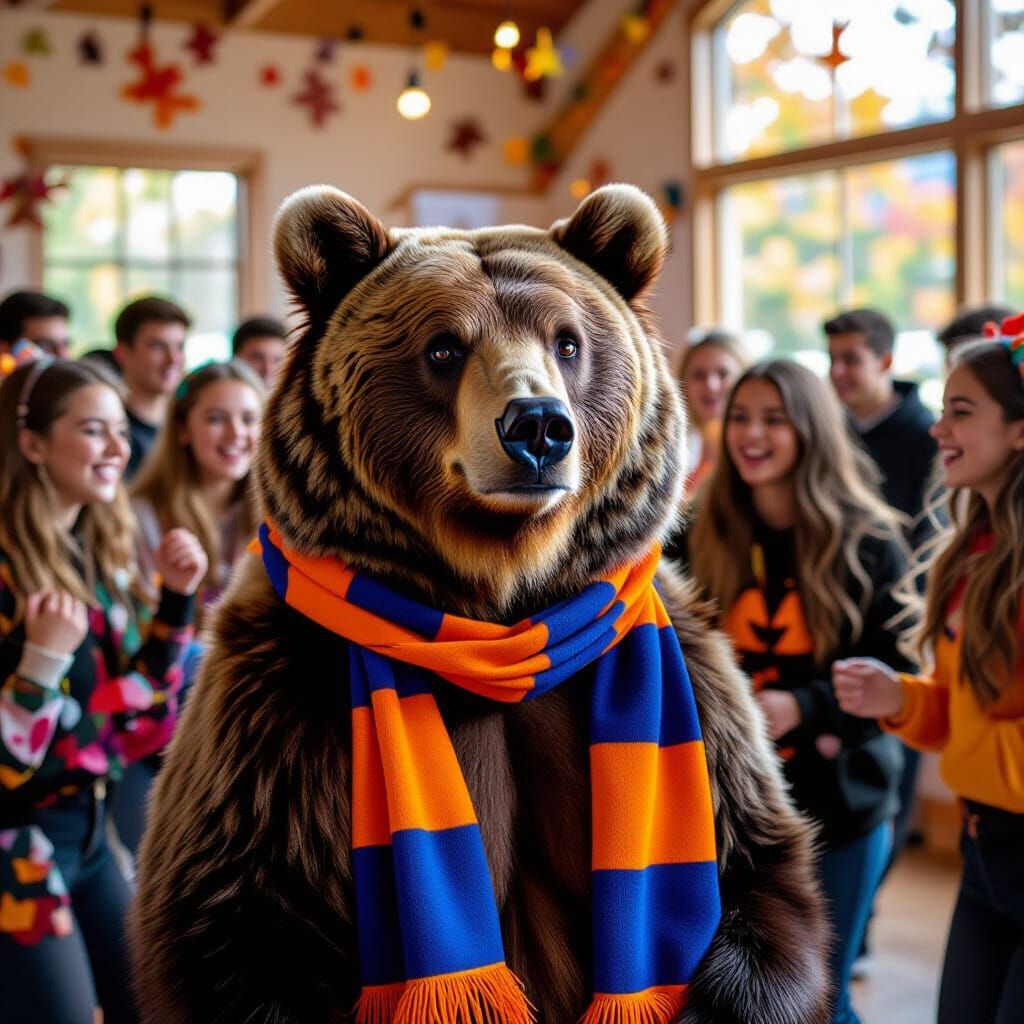 Bear Observes Halloween Dance in Photorealistic Style