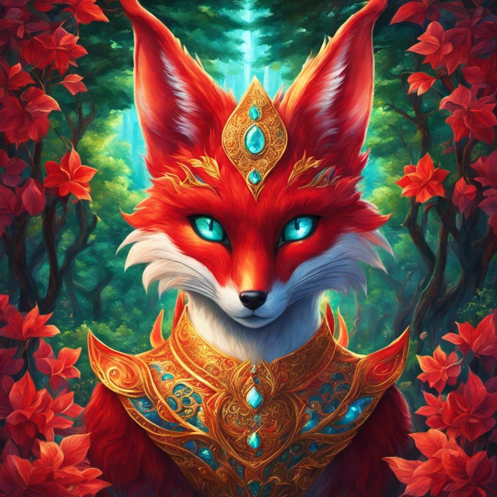 Adorable Kitsune in Mystical Emerald Forest