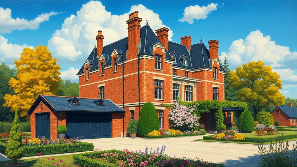 Elegant Chateau Surrounded by Vibrant Trees and Garden