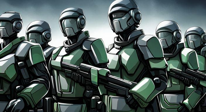 Army of Humanoid Robots with Hand Guns