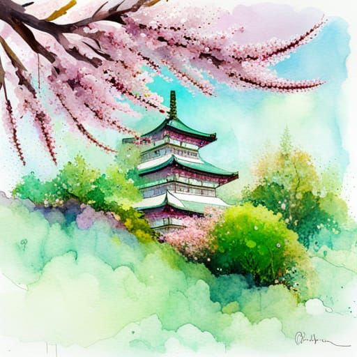 Intricate Cherry Blossoms Tree in Abstract Geometric Art