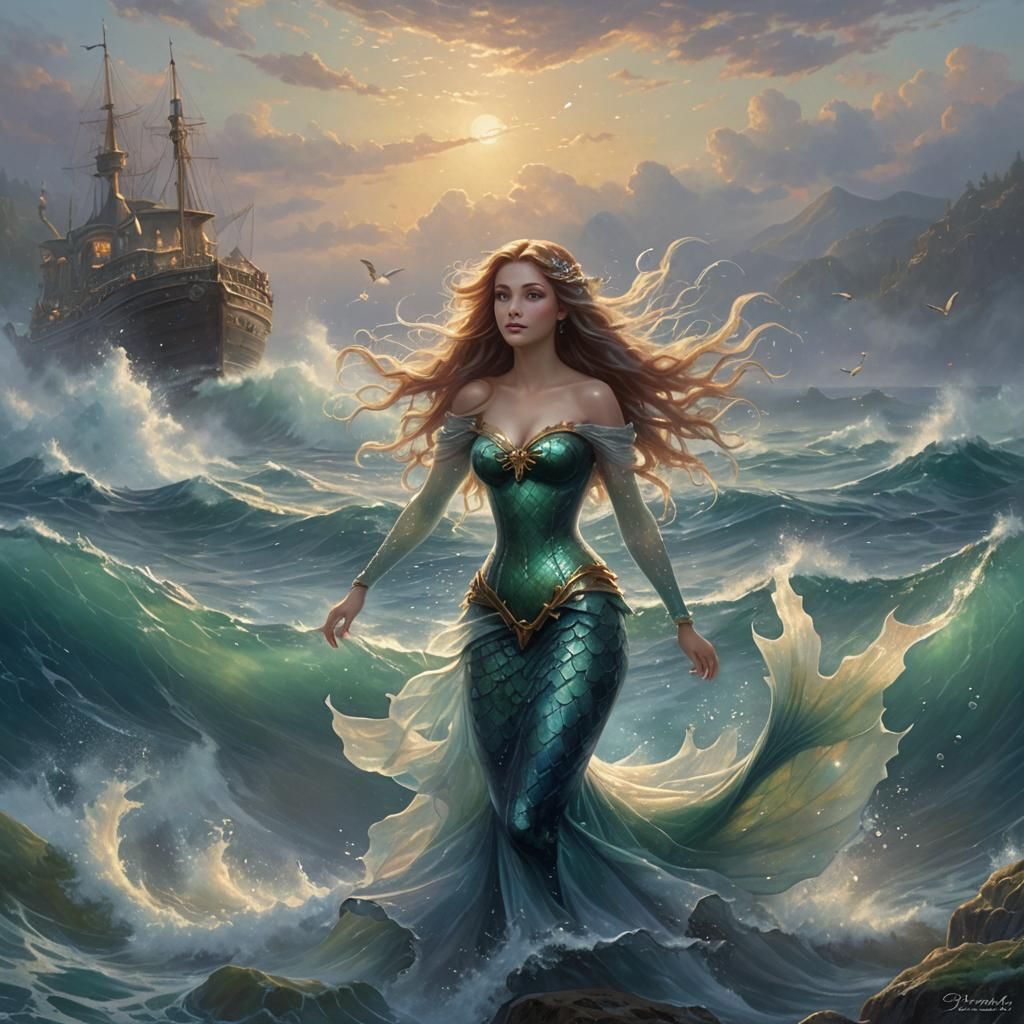 Ethereal Mermaid Swimming in Ocean Depths